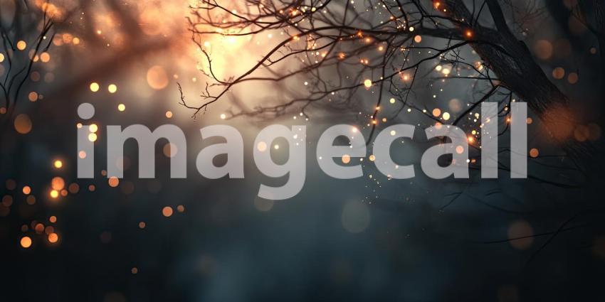 A Wintery Glow: Twinkling Lights Illuminate Bare Branches Against a Twilight Sky, Casting a Magical Spell and Evoking the Spirit of the Festive Season