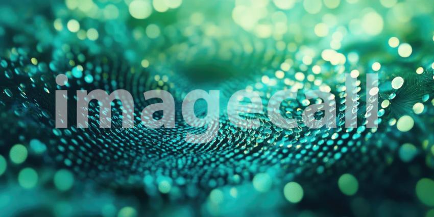 A Symphony of Light and Dew: A mesmerizing interplay of golden bokeh and glistening water droplets creates a vibrant, abstract composition on a verdant green backdrop