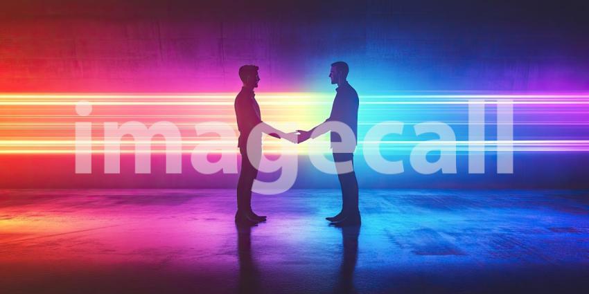 Unity in Color: Blue and Orange Hands Shaking