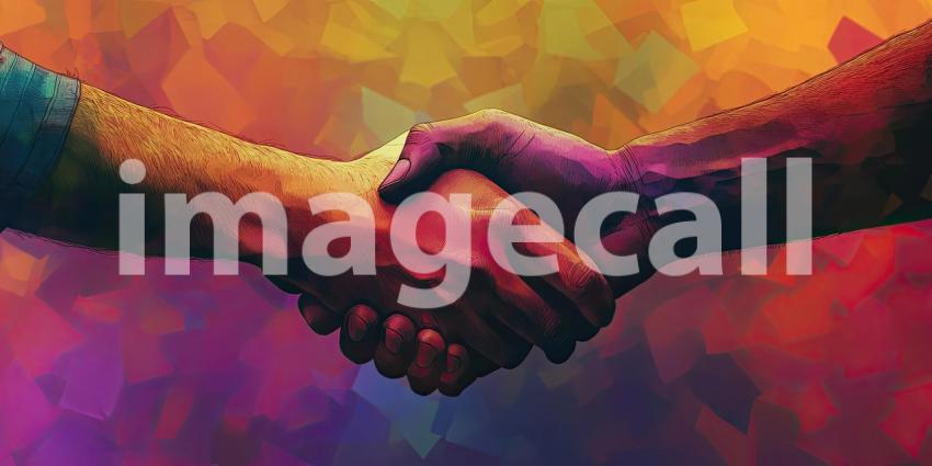 Unity in Color: Blue and Orange Hands Shaking