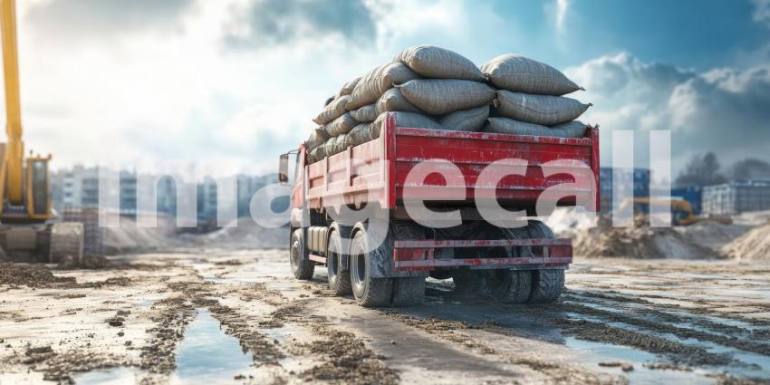 The Backbone of Progress: A sturdy truck, laden with construction materials, navigates a rugged terrain, fueling the relentless march of development
