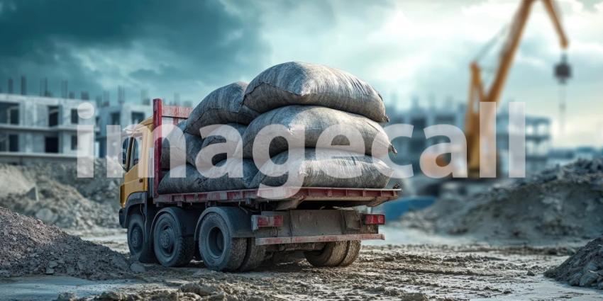 The Backbone of Progress: A sturdy truck, laden with construction materials, navigates a rugged terrain, fueling the relentless march of development