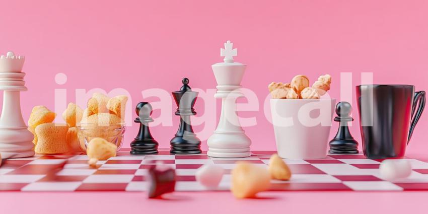 A Sweet Strategy: A whimsical chessboard, adorned with delectable treats and playful colors, invites a game of strategy and indulgence