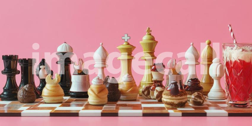 A Sweet Strategy: A whimsical chessboard, adorned with delectable treats and playful colors, invites a game of strategy and indulgence