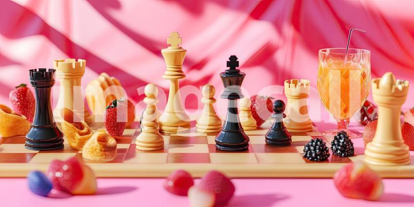 A Sweet Strategy: A whimsical chessboard, adorned with delectable treats and playful colors, invites a game of strategy and indulgence