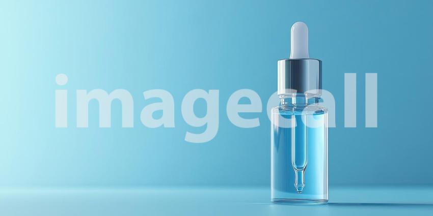 Minimalist Product Photography of Blue Serum Bottle with Dropper