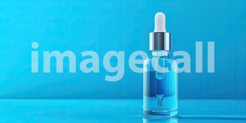 Minimalist Product Photography of Blue Serum Bottle with Dropper