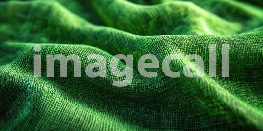 Abstract Green Fabric Texture with Interwoven Threads