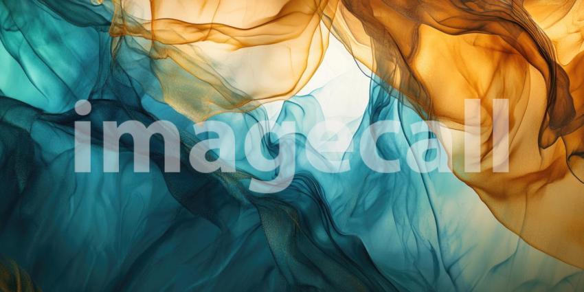 Abstract Ink Art: A Symphony of Blues and Golds