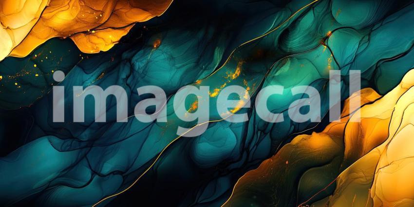 Abstract Ink Art: A Symphony of Blues and Golds