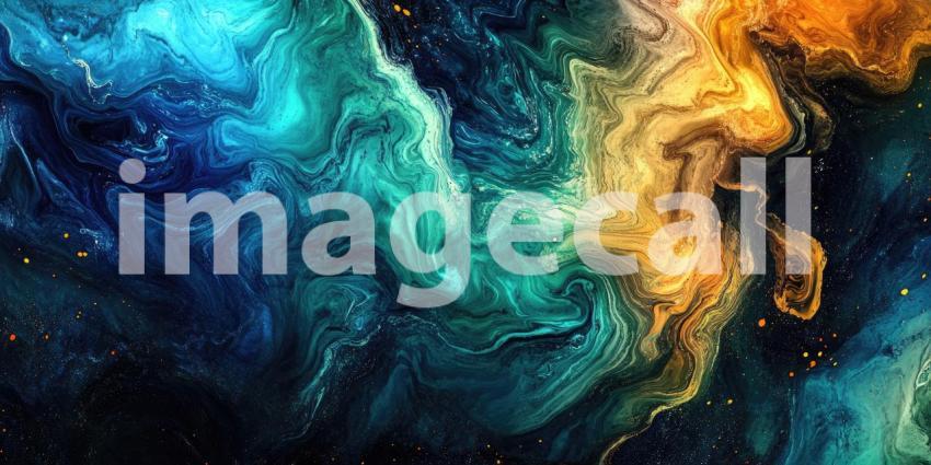 Abstract Ink Art: A Symphony of Blues and Golds