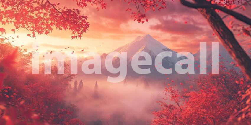 Serene Autumn Sunset Over Misty Mountain Peaks