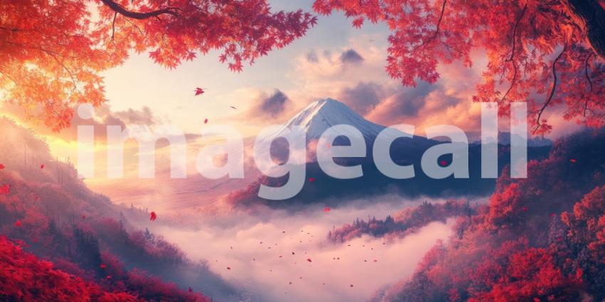 Serene Autumn Sunset Over Misty Mountain Peaks
