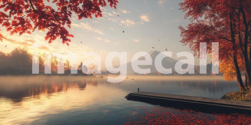 Serene Autumn Sunset Over Misty Mountain Peaks