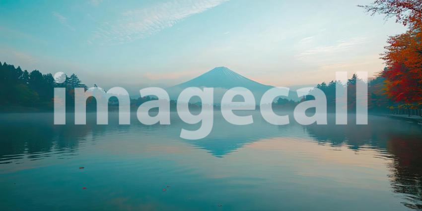 Serene Autumn Sunset Over Misty Mountain Peaks