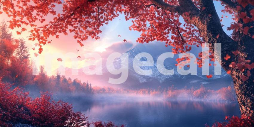 Serene Autumn Sunset Over Misty Mountain Peaks