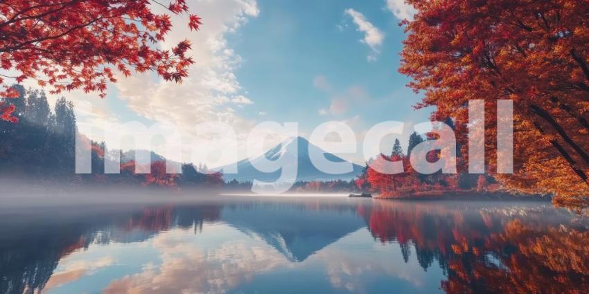 Serene Autumn Sunset Over Misty Mountain Peaks