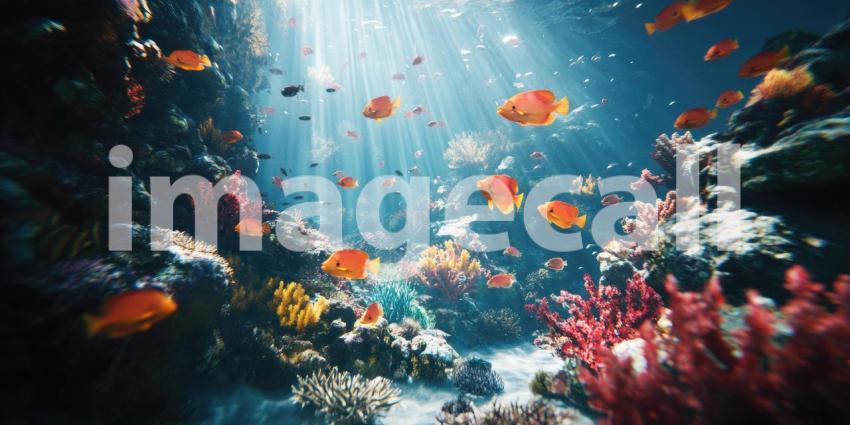 Sunbeams Illuminate a Vibrant Coral Reef Ecosystem