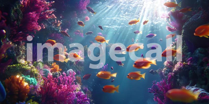 Sunbeams Illuminate a Vibrant Coral Reef Ecosystem