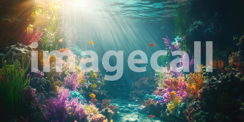 Sunbeams Illuminate a Vibrant Coral Reef Ecosystem