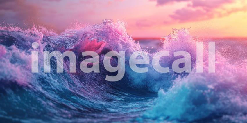 A Fiery Ocean: Waves Crashing Under a Dramatic Sunset