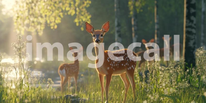 Serene Tranquility: A Deer Watches Over a Misty Dawn