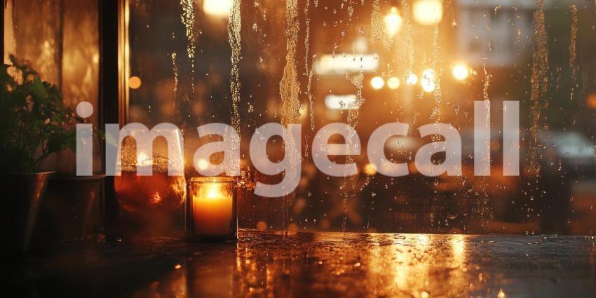 Rain-streaked Window, Golden Light