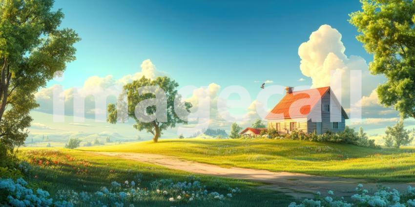 A Sunny Daydream: A Rustic Cottage Nestled in a Verdant Meadow