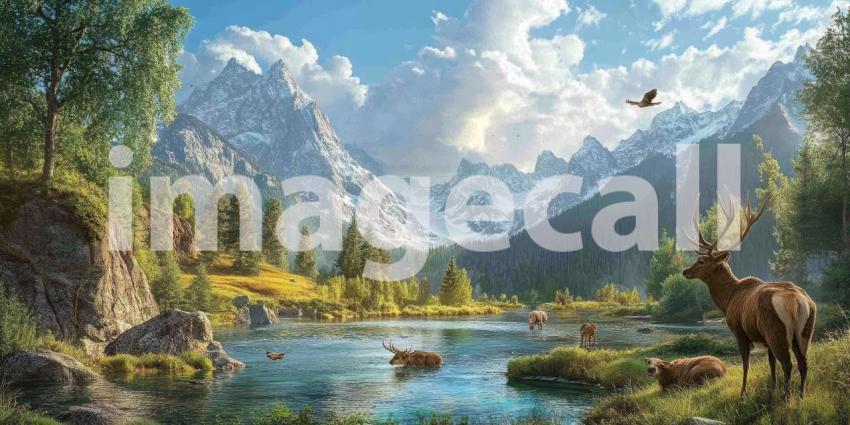 Serene Tranquility: A Deer Watches Over a Misty Dawn