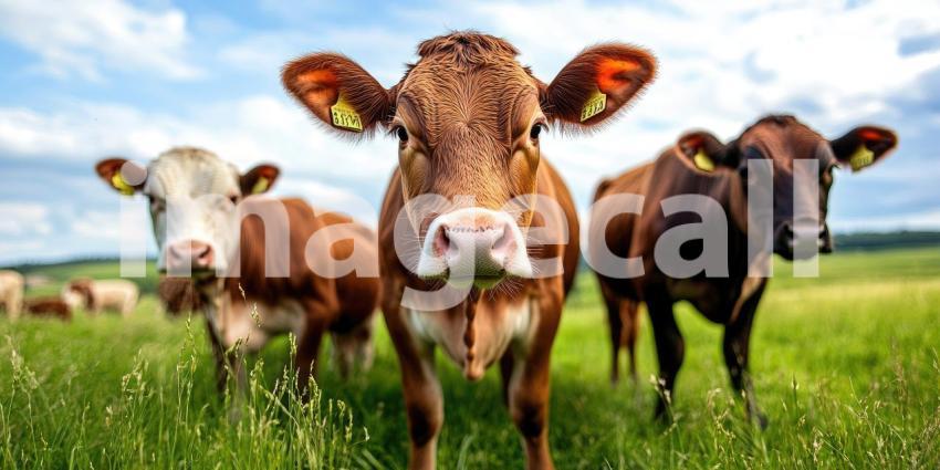 A Curious Quartet: Cows Gaze into the Camera