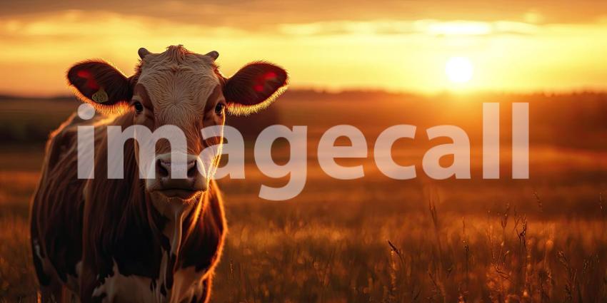 Sunset Serenade: A Cow Silhouetted Against the Golden Sky