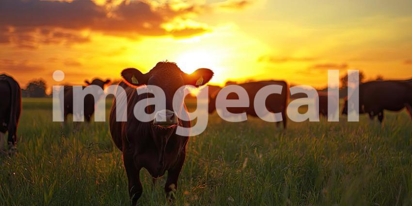 Sunset Serenade: A Cow Silhouetted Against the Golden Sky