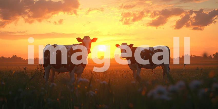Sunset Serenade: A Cow Silhouetted Against the Golden Sky