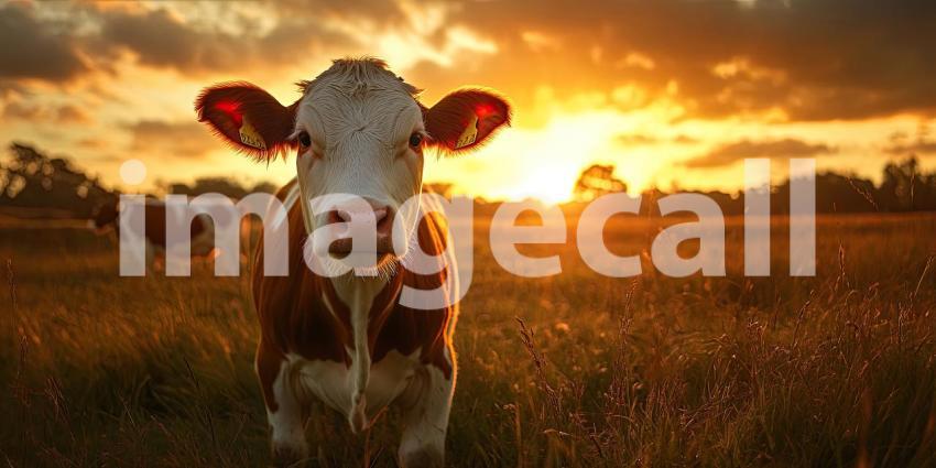 Sunset Serenade: A Cow Silhouetted Against the Golden Sky