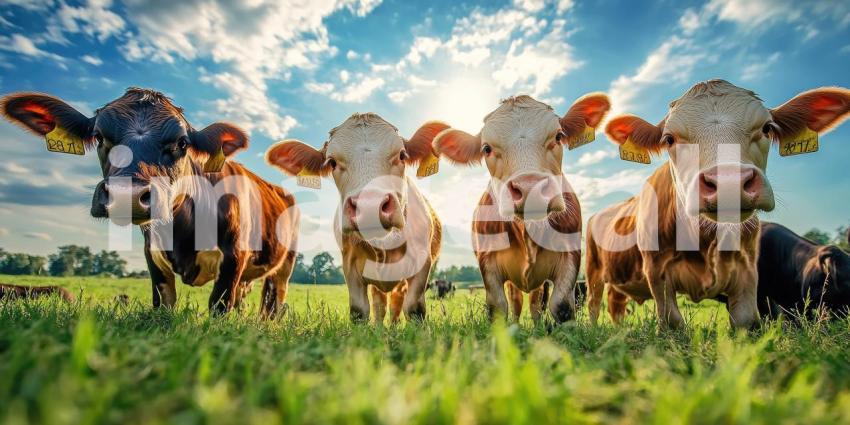 A Curious Quartet: Cows Gaze into the Camera