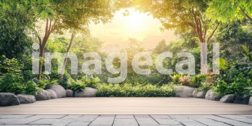 A Verdant Paradise: A Lush Garden Beckons Under a Summer Sky