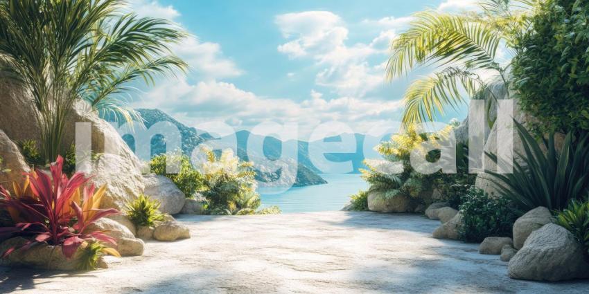 A Verdant Paradise: A Lush Garden Beckons Under a Summer Sky