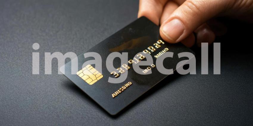 Close-Up of Hand Holding a Black Credit Card with Gold Details