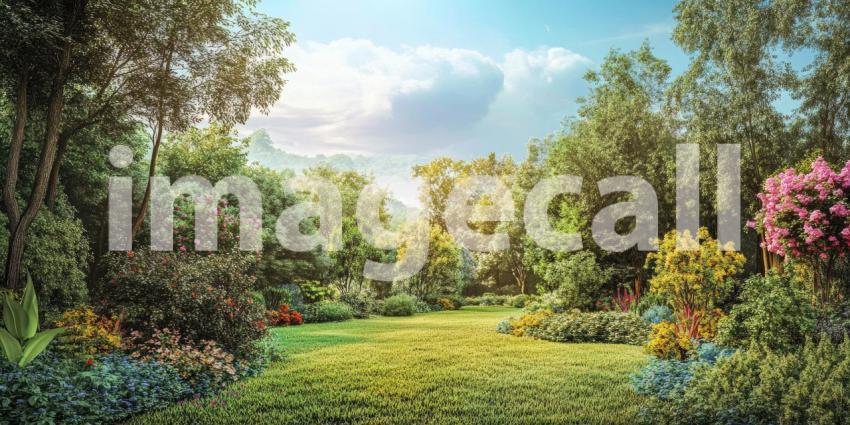 A Verdant Paradise: A Lush Garden Beckons Under a Summer Sky