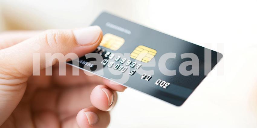 Close-Up of Hand Holding a Black Credit Card with Gold Details