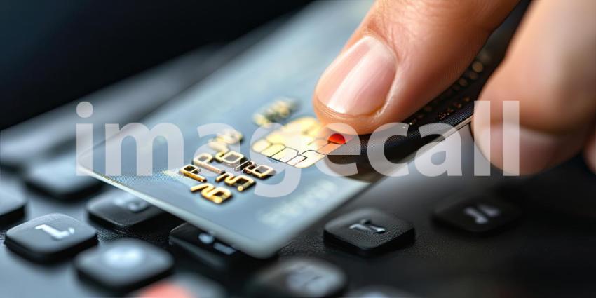 Close-Up of Hand Holding a Black Credit Card with Gold Details