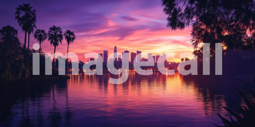 An Urban Oasis: A Tranquil Lake Framed by Lush Greenery and the City Skyline