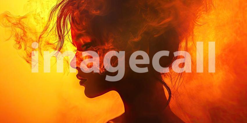 A fiery dance: A vibrant abstract art of swirling red and yellow ink