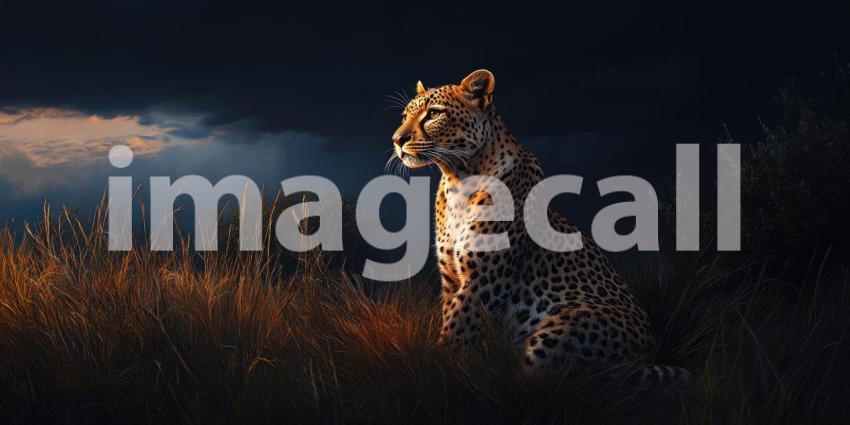 Golden Hour Prowl: A Leopard Watches at Dusk