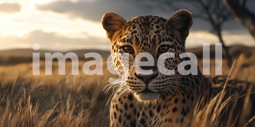 Golden Hour Prowl: A Leopard Watches at Dusk