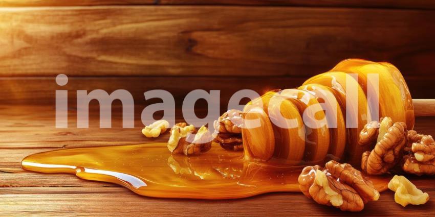 Golden Ambrosia: A Drizzle of Honey on a Bed of Walnuts
