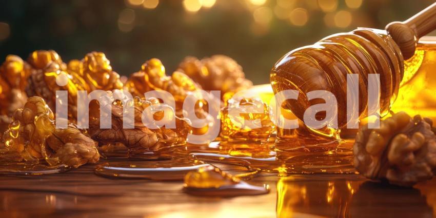 Golden Ambrosia: A Drizzle of Honey on a Bed of Walnuts