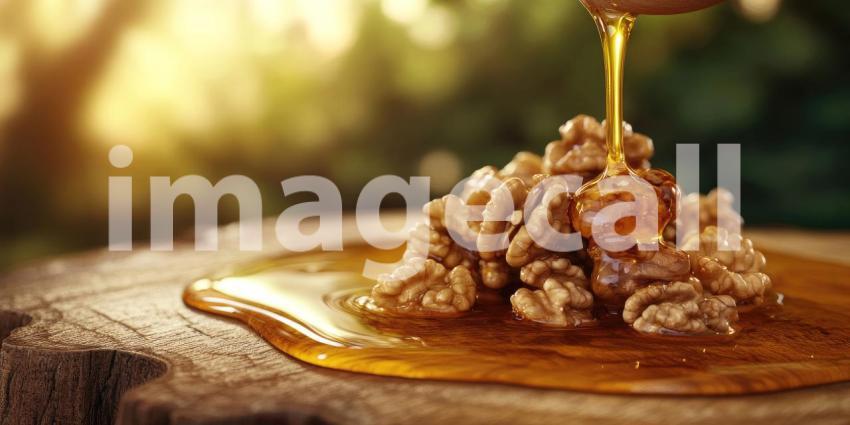 Golden Ambrosia: A Drizzle of Honey on a Bed of Walnuts