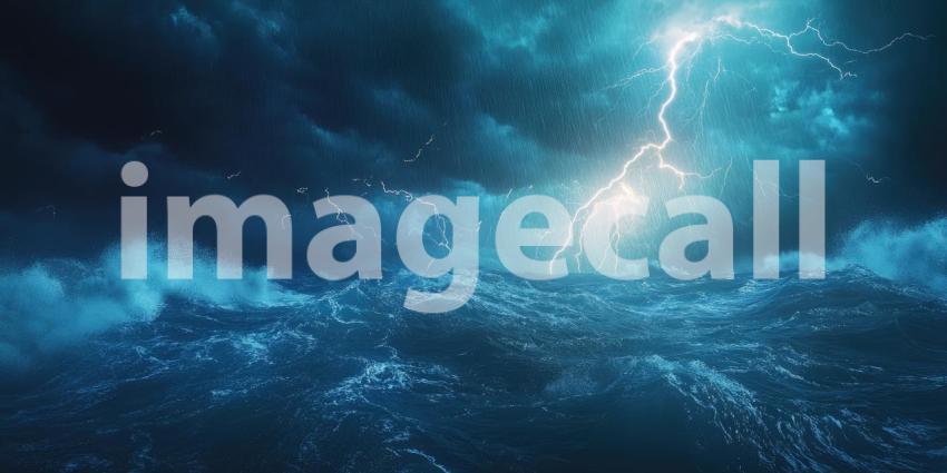 A Sea of Fire: A Stormy Night of Fiery Waves and Lightning