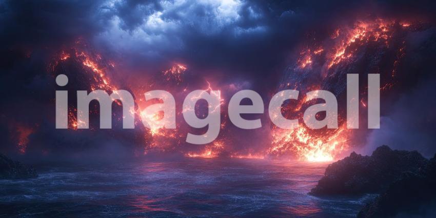 A Sea of Fire: A Stormy Night of Fiery Waves and Lightning